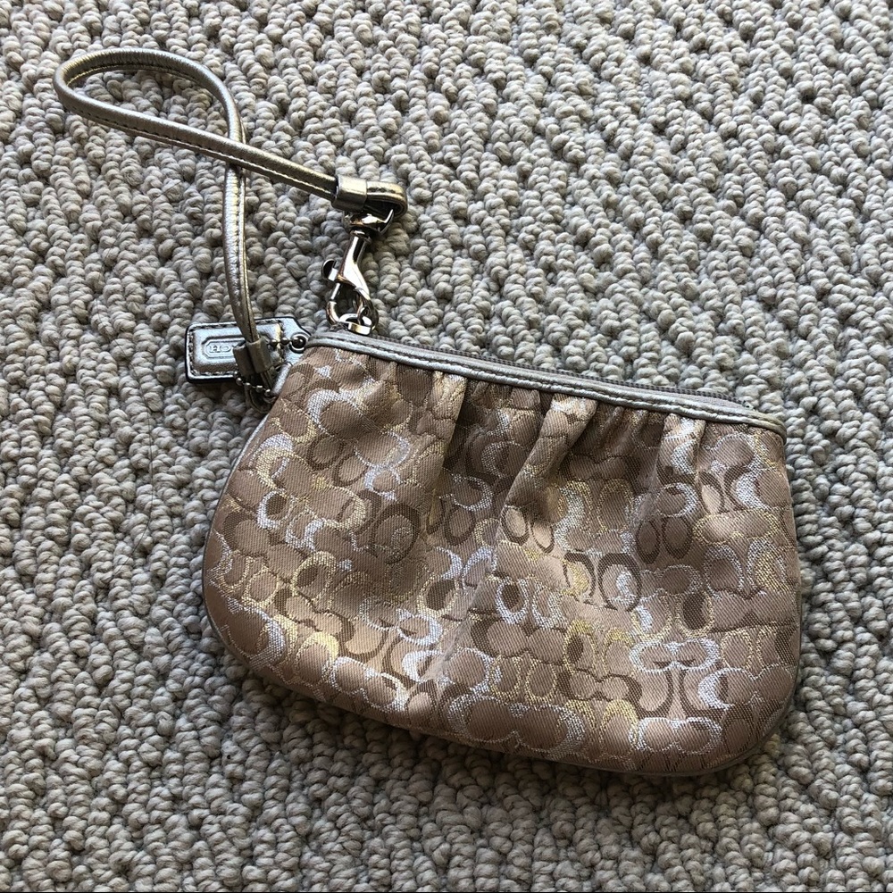 Coach Metallic Gold Beige Signature Wristlet